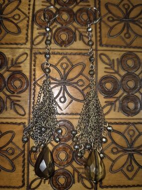 Arden B Bronze-Tone Tassel Boho Earrings with Amber Teardrops